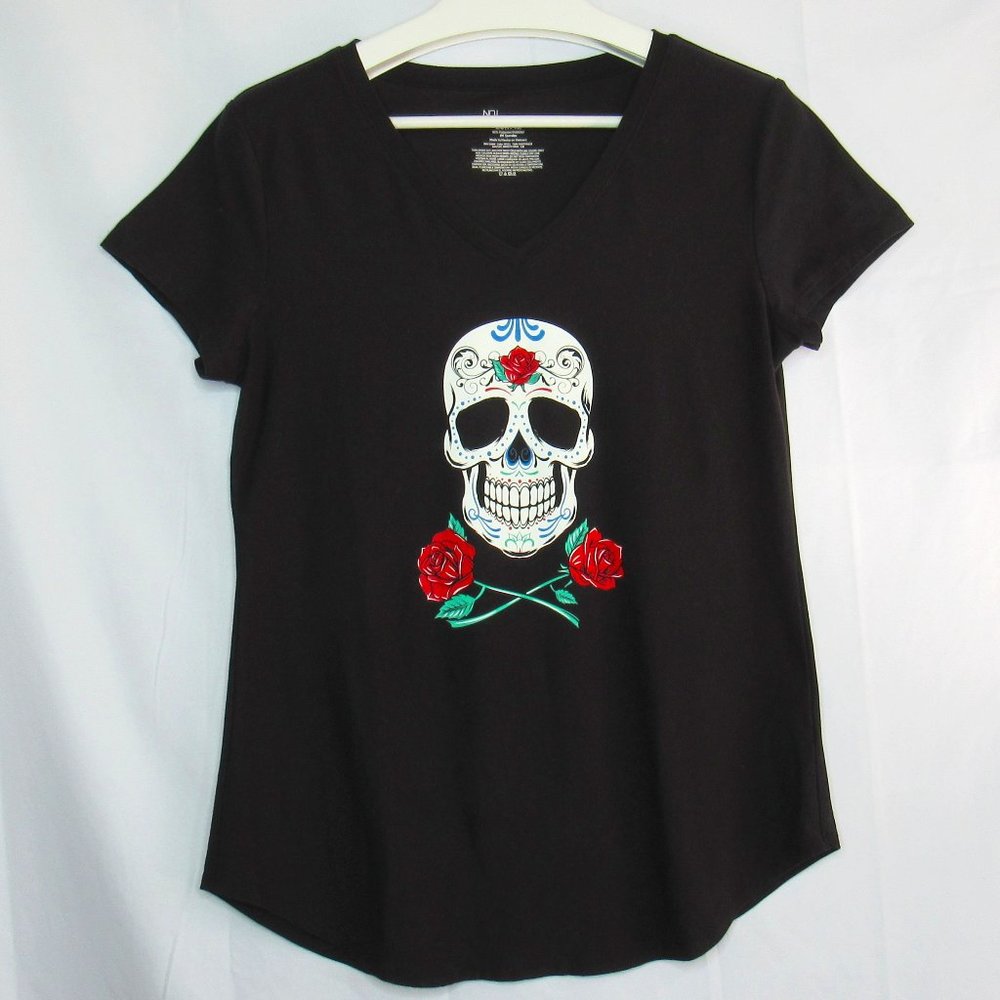 No Boundaries Day Of The Dead Skull Face Graphic T Shirt Size Juniors L (11-13)